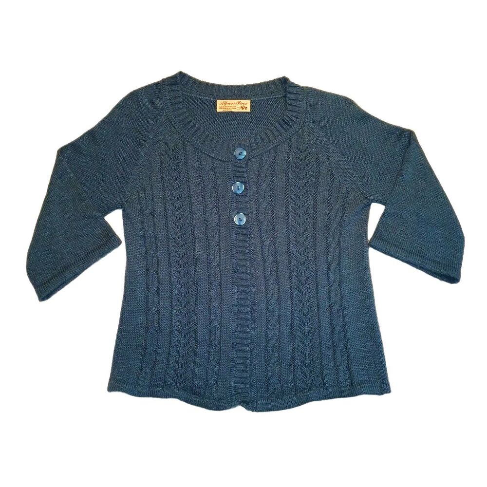 Alpaca Fina Peru Womens Cardigan Sweater 3 Button Teal Blue Green Size Small